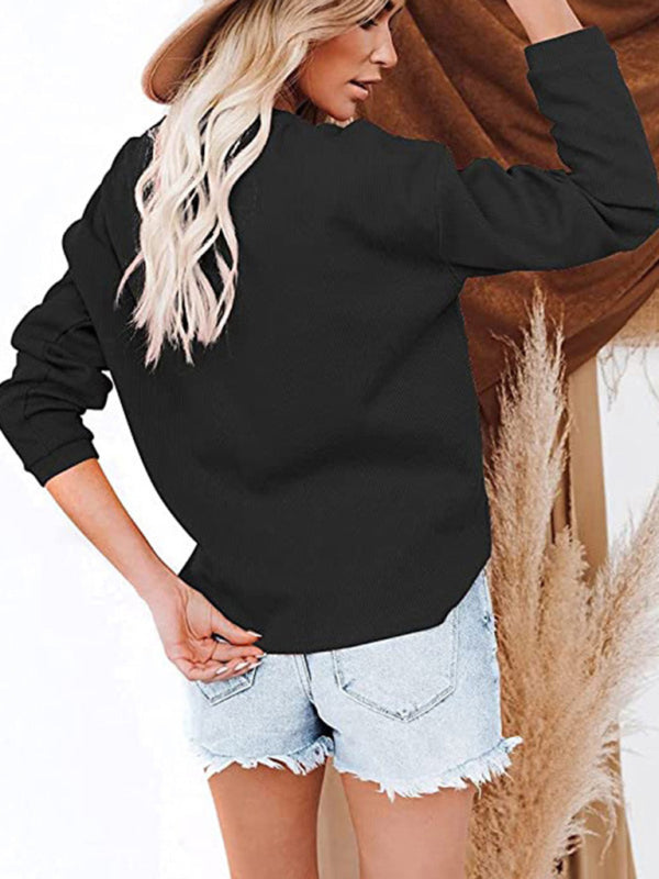 Women's Hot Style V-neck Solid Color Long-sleeved Top T-Shirt Women - PIXEL WEAR