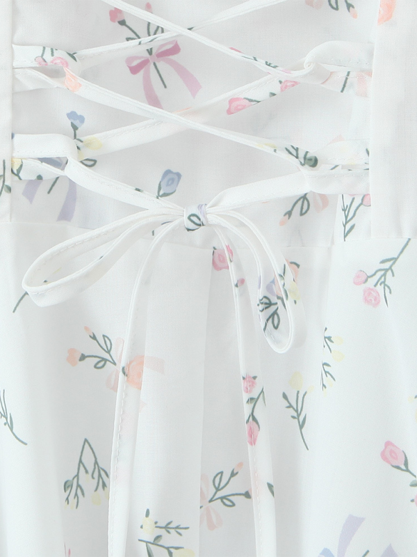 Lace Floral V-Neck Suspender Dress - PIXEL WEAR