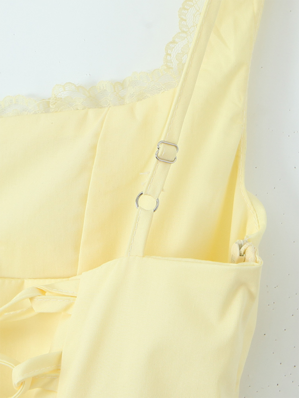 Lace Floral V-Neck Suspender Dress - PIXEL WEAR