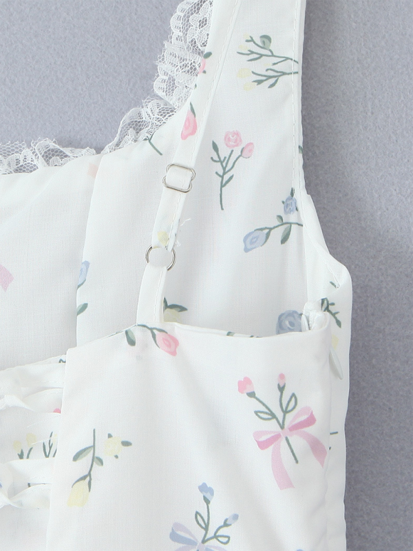 Lace Floral V-Neck Suspender Dress - PIXEL WEAR