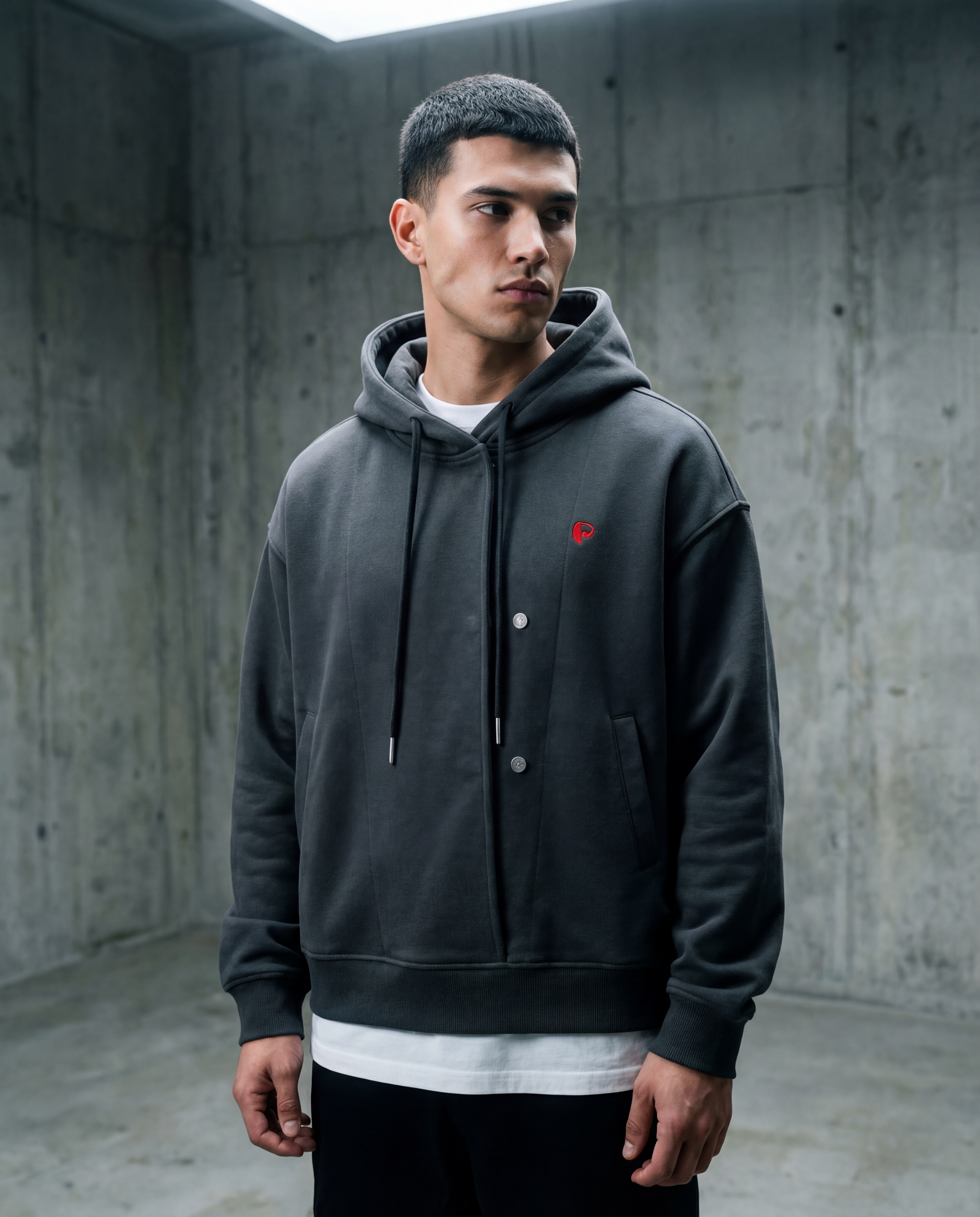 Boxy Button Placket Hoodie - PIXEL WEAR LTD