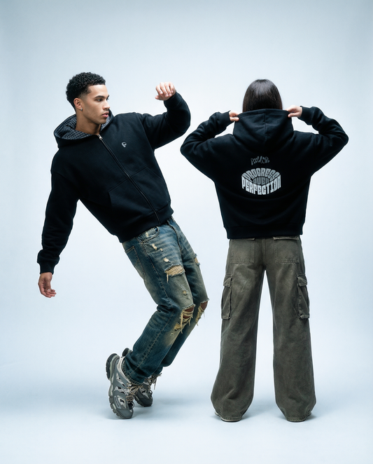 Contrast Plaid Boxy Zip Hoodie - PIXEL WEAR LTD