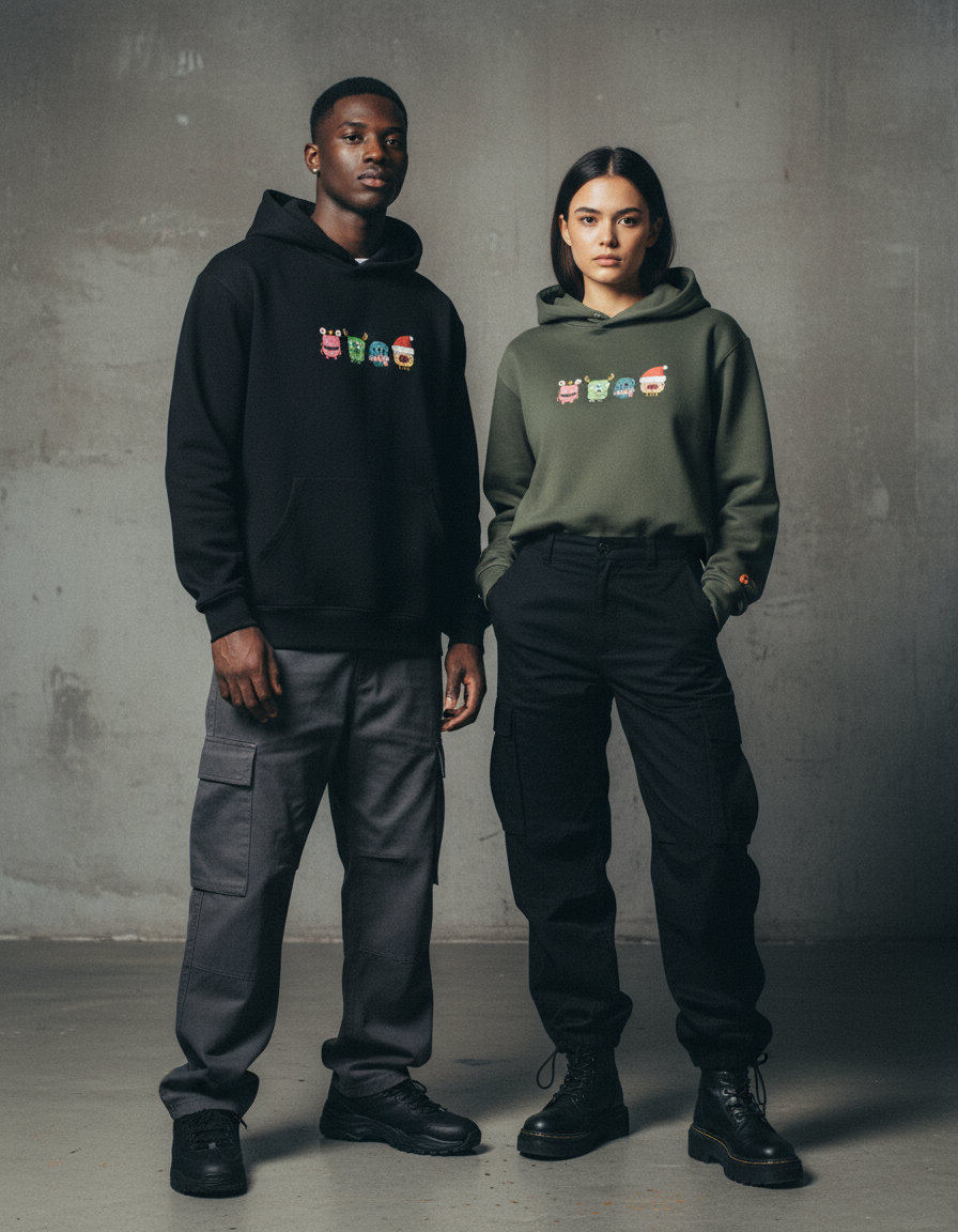 Cute Monster Fleeced Boxy Hoodie - PIXEL WEAR