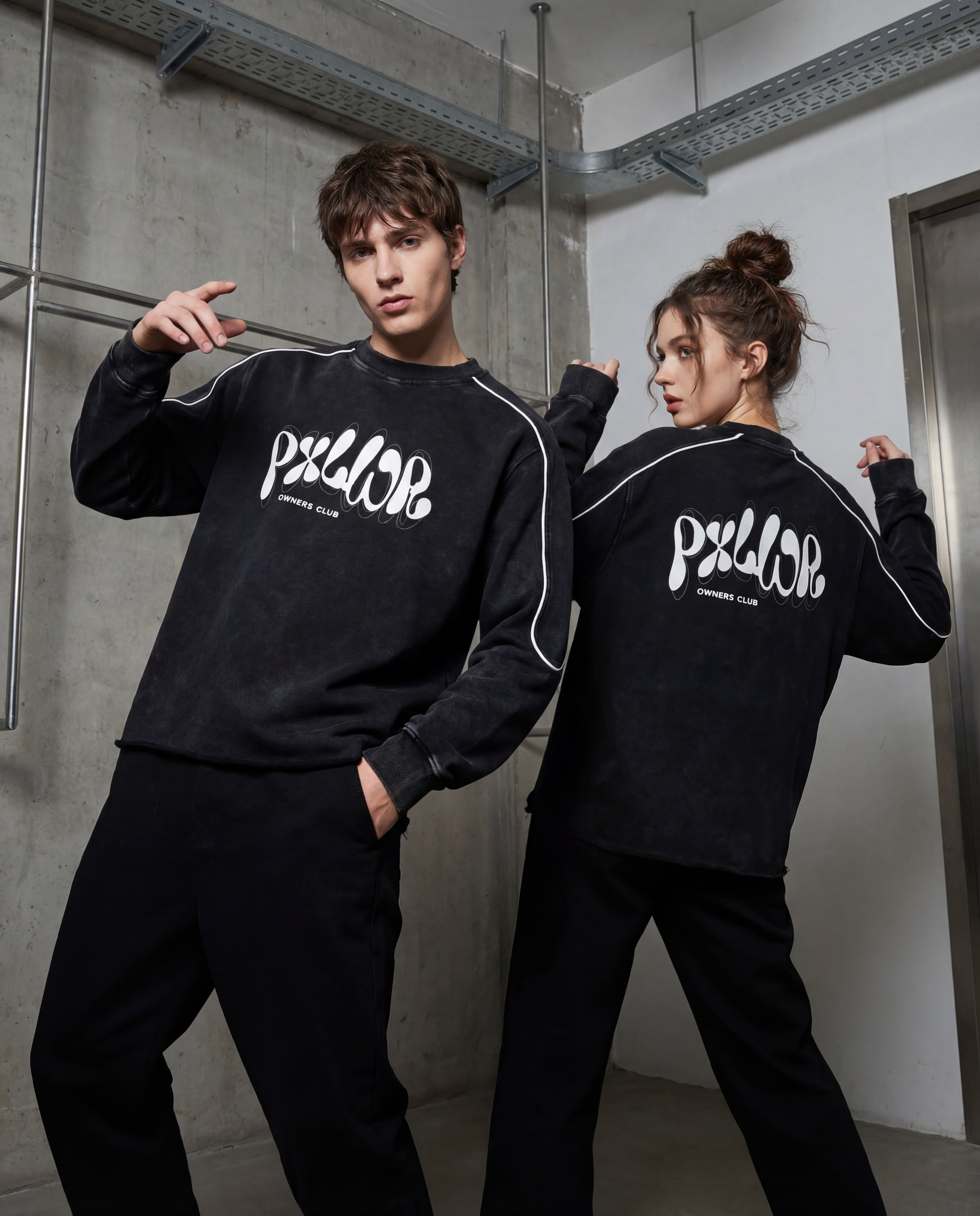 Mineral Wash Piping Raw Hem Sweatshirt - PIXEL WEAR LTD