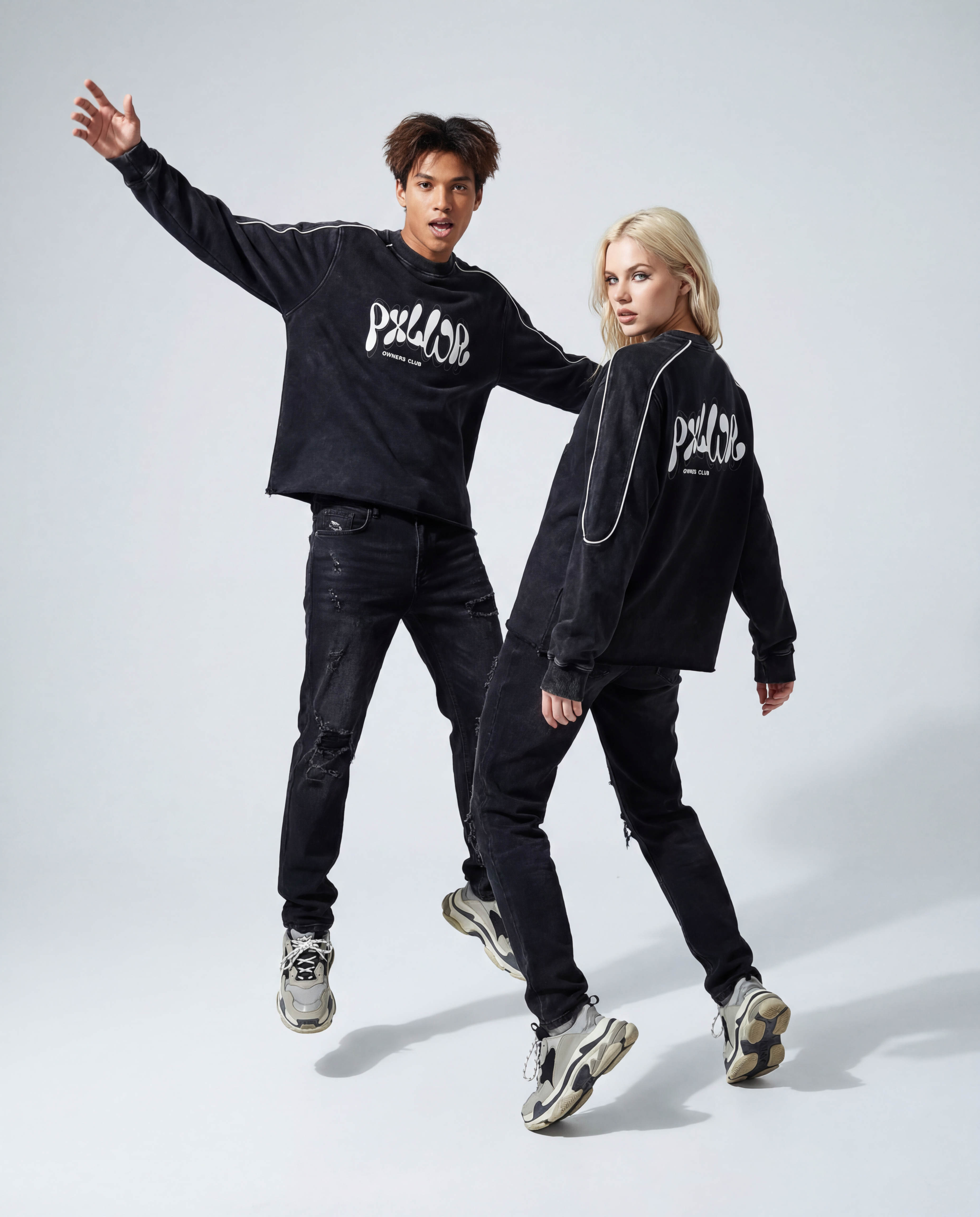 Mineral Wash Piping Raw Hem Sweatshirt - PIXEL WEAR LTD