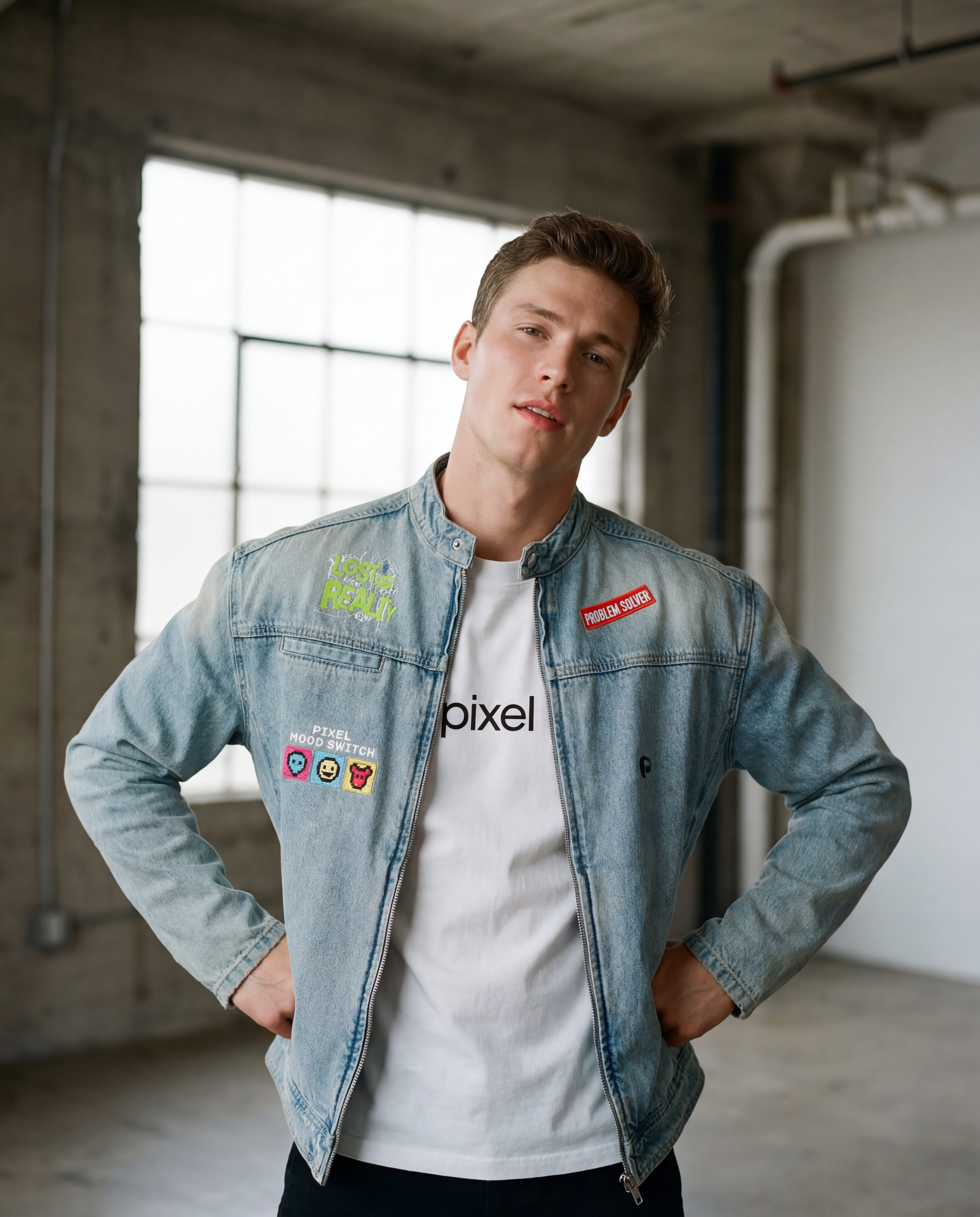 Vintage Wash Zip Denim Jacket - PIXEL WEAR LTD