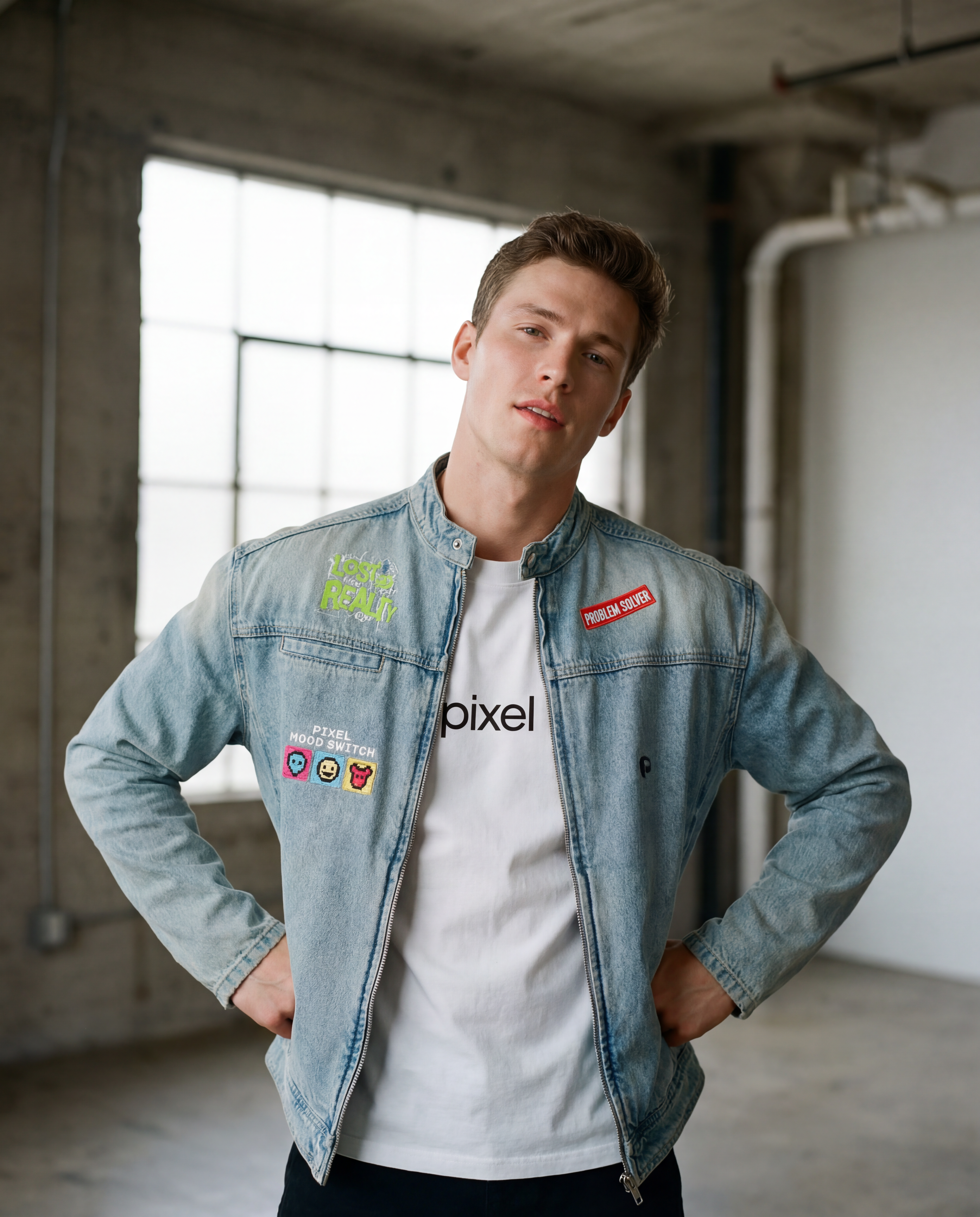 Vintage Wash Zip Denim Jacket - PIXEL WEAR LTD