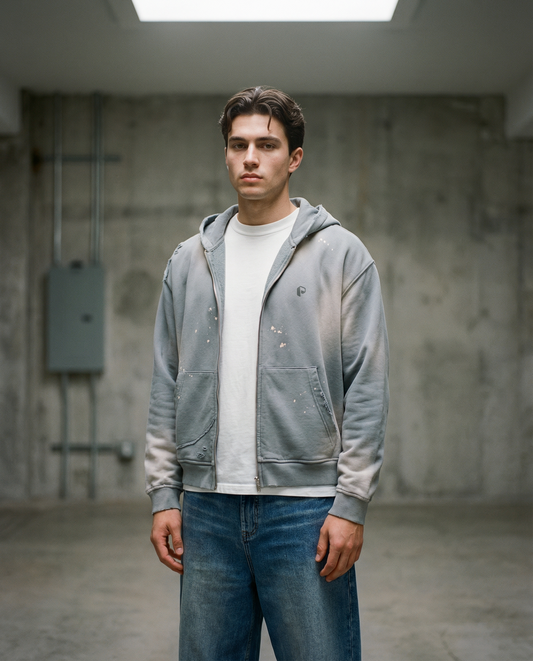 Sun Fade Frayed Raw Edge Fleece Zip Hoodie - PIXEL WEAR LTD