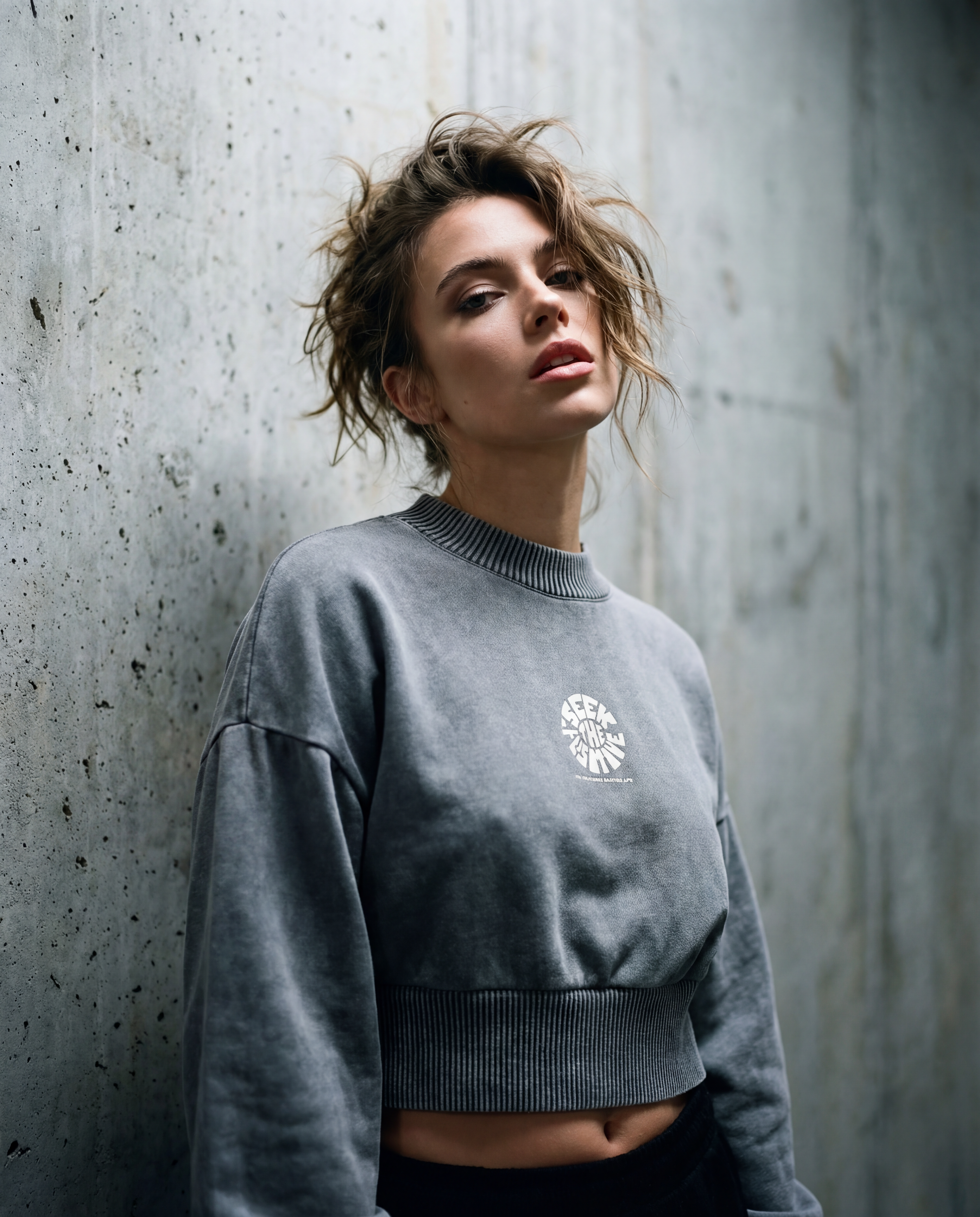 Mineral Wash Balloon Sleeve Cropped Sweater - PIXEL WEAR LTD