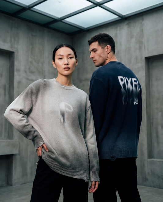 Sun Fade Distressed Ripped Crewneck sweater - PIXEL WEAR