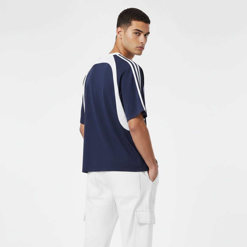 Contrast Stripes Panel Mesh T-shirt - PIXEL WEAR