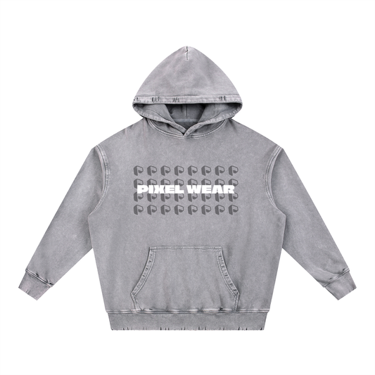 Snow Wash Hand-Frayed Heavywei,New,Hoodie,Pixel Wear Pattern,P logo Pattern,Denim,Snow Wash